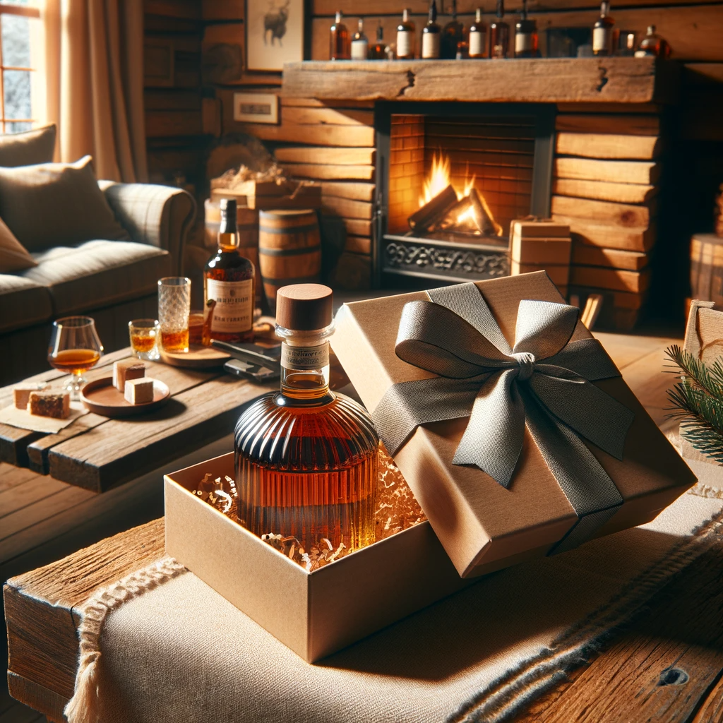 whiskey as a gift on a table